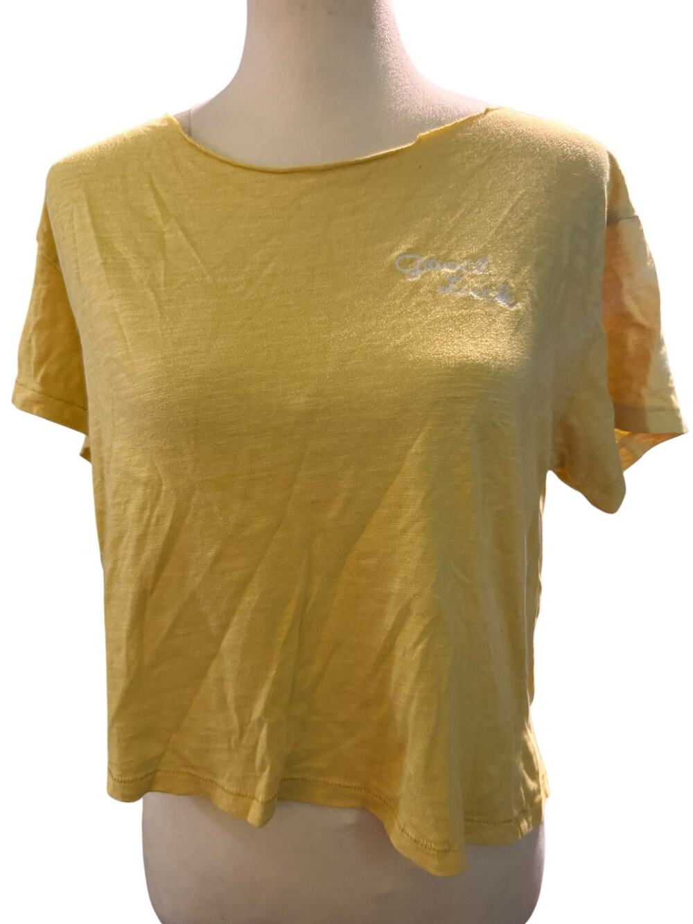 Tecovas Good Luck Club Yellow Cropped Boxy Tee, Western Austin Texas, Medium